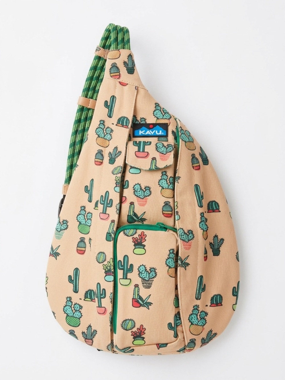 Kavu Beige Cactus-Print Rope Sling Bag with Green Accents